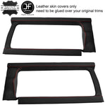 RED STITCH 2X REAR WINDOW PANEL TRIM LEATHER COVERS FOR DEFENDER 110 CSW