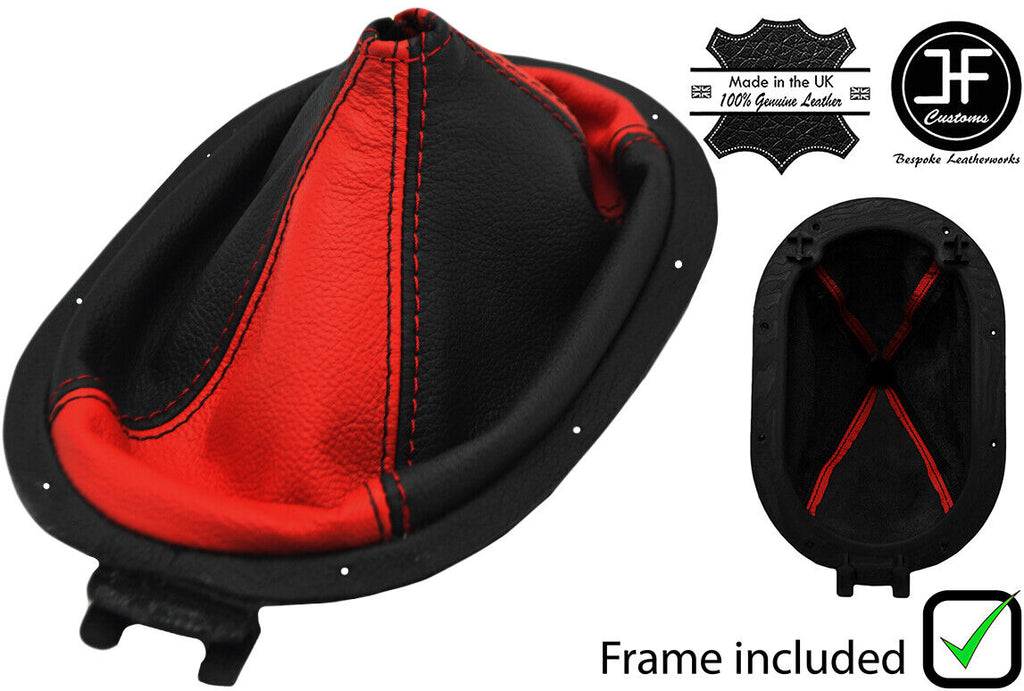BLACK & RED LEATHER MANUAL GEAR GAITER+PLASTIC FRAME FOR JEEP WRANGLER 07-10