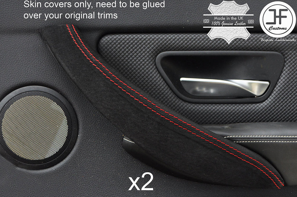 RED STITCH 2X FRONT DOOR HANDLE TRIM SUEDE COVERS FITS BMW F34 GT 2012-2017