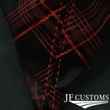 FOR VW T5 TRANSPORTER RED STITCH LEATHER UV PRINTED TARTAN GEAR + FRAME