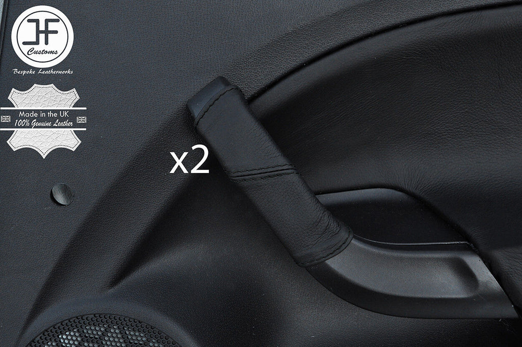 BLACK STITCH 2X REAR DOOR HANDLE REAL LEATHER COVERS FOR SEAT IBIZA MK5 09-15