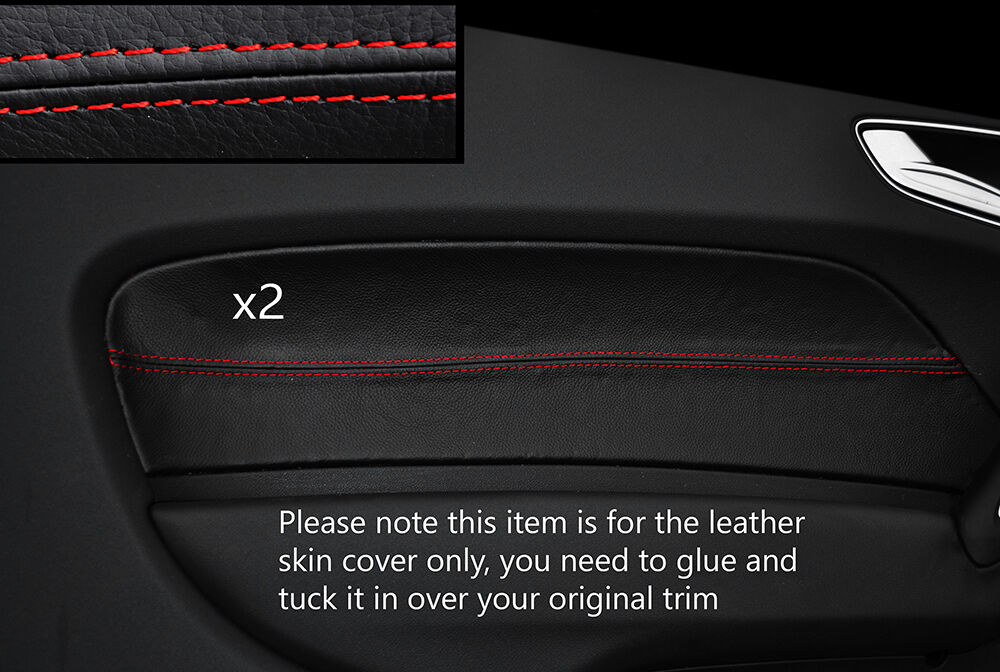 RED STITCHING 2X FRONT DOOR CARD TRIM LEATHER COVER FITS AUDI A1 10-15 3 DOOR