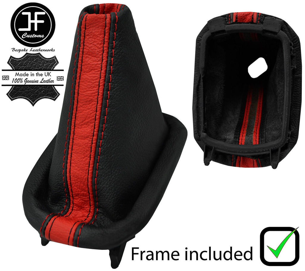 BLACK RED  STRIPE LEATHER GEAR GAITER+PLASTIC FRAME FITS SEAT TOLEDO 99-04