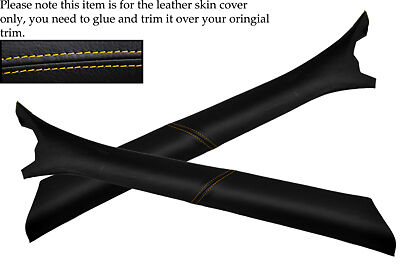 YELLOW STITCH FITS FIAT PUNTO MK2 1999-2005 2X WINDSCREEN PILLAR LEATHER COVERS