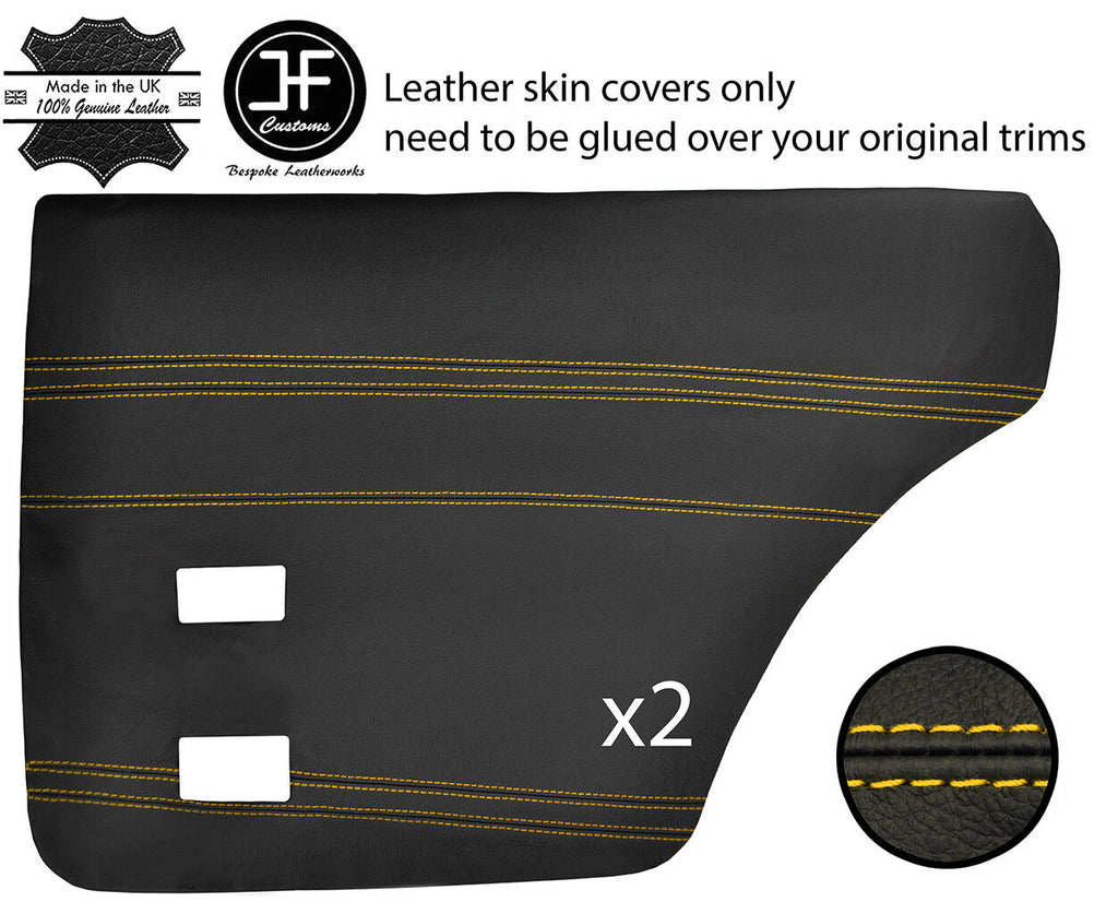 YELLOW STITCH 2X REAR DOOR CARDS LEATHER SKIN COVERS FITS FORD CORTINA MK3 70-76
