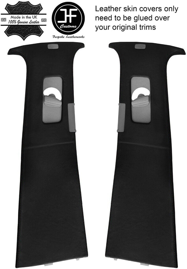BLACK STITCH 2X  UPPER B PILLAR REAL LEATHER COVERS FITS VW TOUAREG 2002-2011