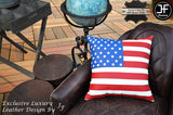AMERICAN FLAG 1X EXCLUSIVE LUXURY CUSHION 18"x18" GENUINE LEATHER + BLACK BACK