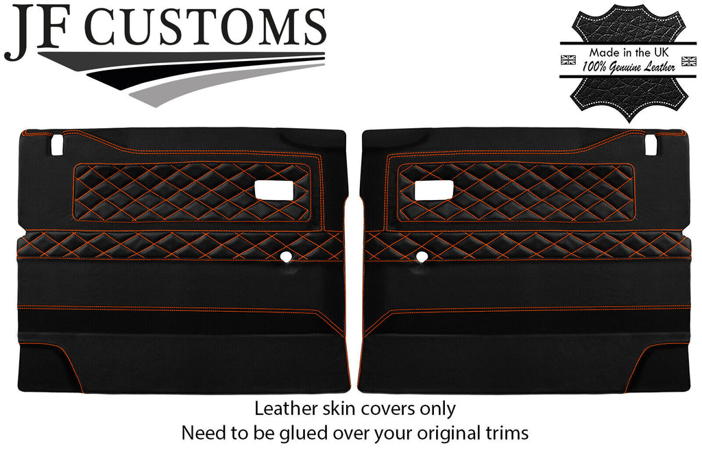 ORANGE STITCH LUXE-LEATHER 2X FRONT DOOR CARD COVERS FOR DEFENDER 90 110 STYLE 3