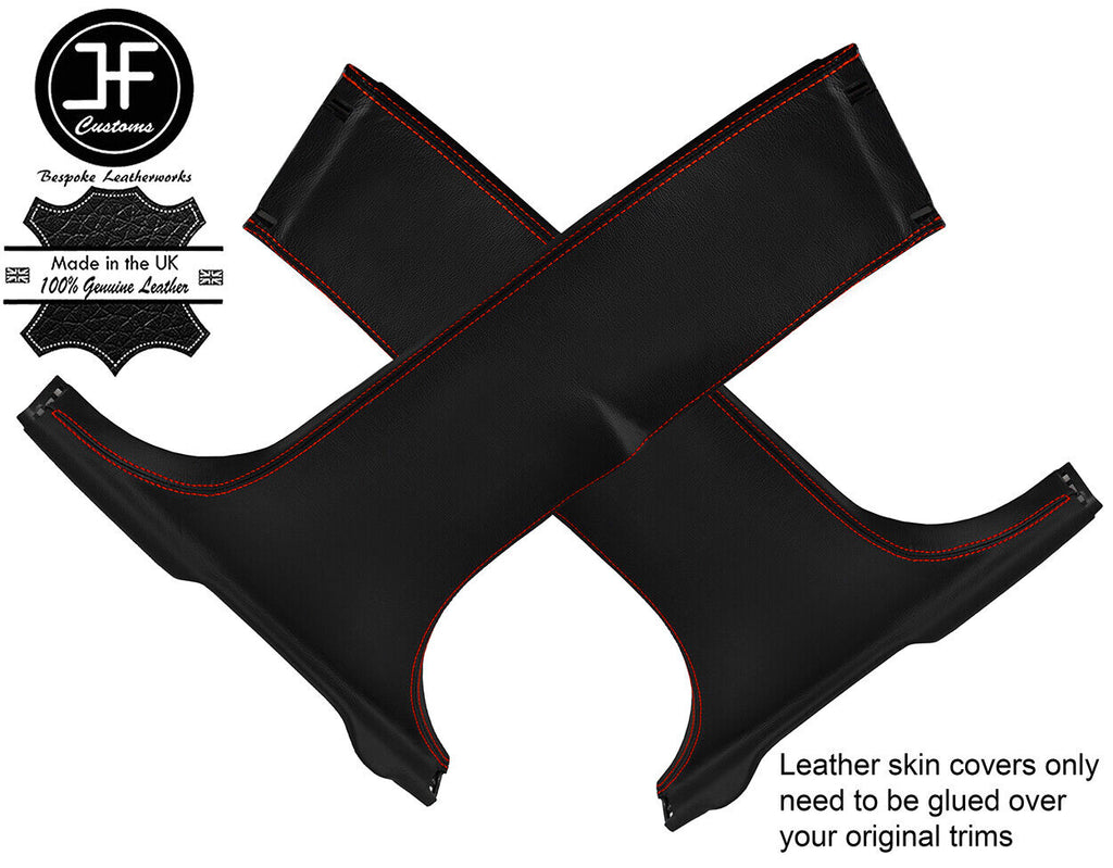 RED STITCH 2X LOWER B PILLAR LEATHER COVERS FITS FORD FOCUS MK3 12-18 5 DOOR