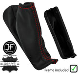 RED  STITCH LEATHER HANDBRAKE GAITER+PLASTIC FRAME FOR VOLVO XC70 2005-2007