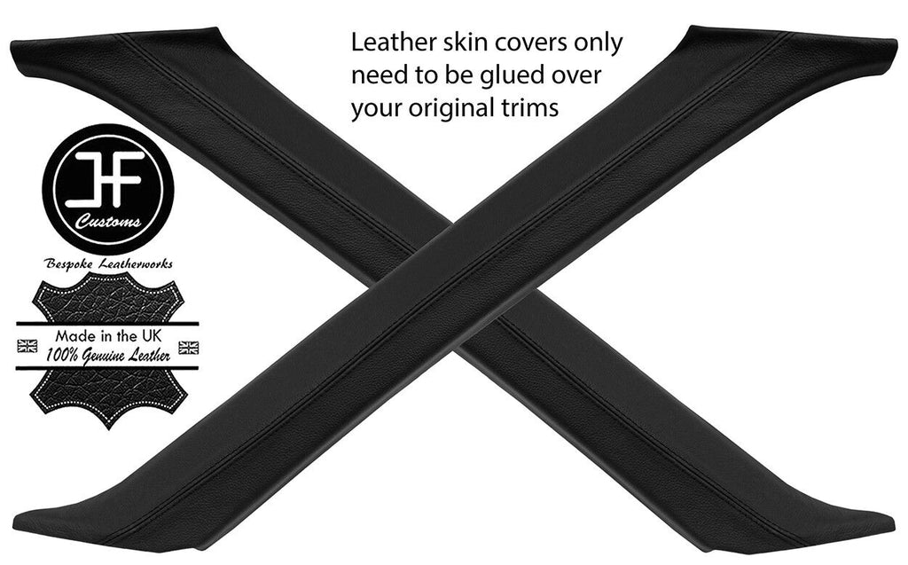 BLACK REAL LEATHER 2X A POST PILLAR COVERS FITS RANGE ROVER P38 1994-2002