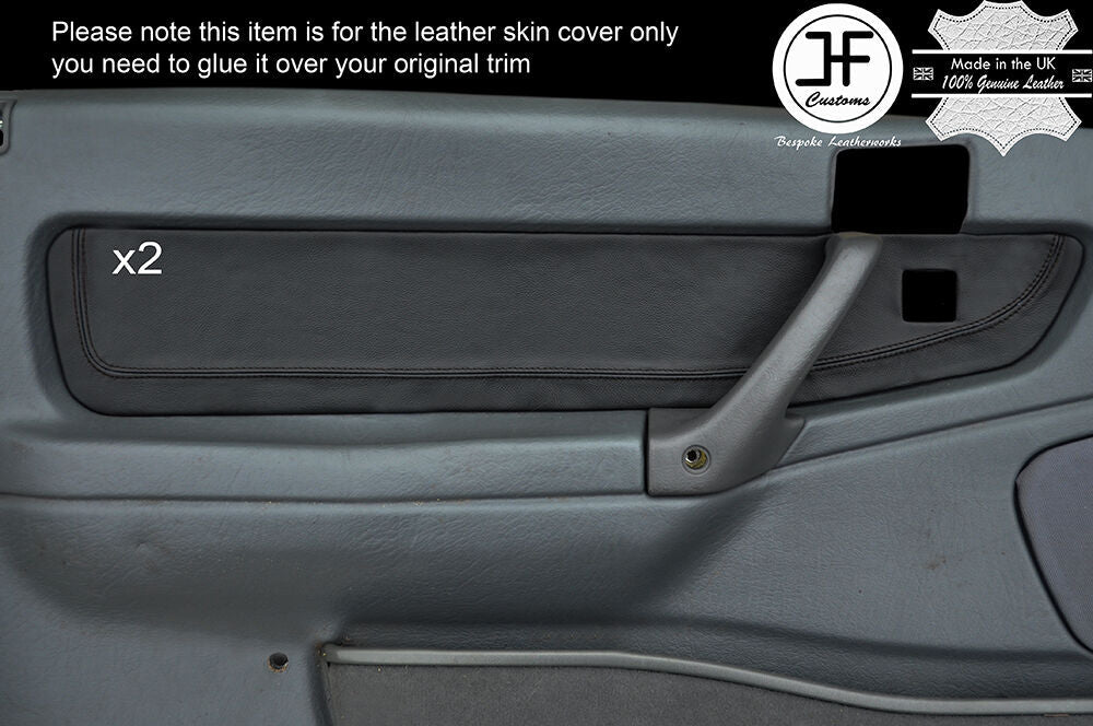 BLACK STICH 2X FRONT DOOR CARD TRIM LEATHER COVERS FITS ROVER 200 CABRIO CABRIO