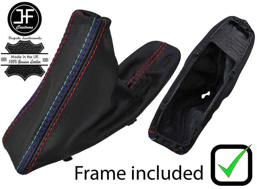 RED & TRI STITCH LEATHER HANDBRAKE+PLASTIC FRAME FOR BMW E90 E91 E92 E93