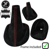 RED STITCH SUEDE GEAR GAITER + PLASTIC FRAME FOR TOYOTA YARIS 2006-2011