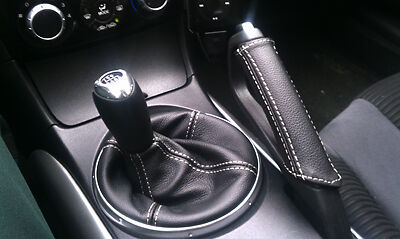 white stitch FITS MAZDA RX8 BLACK LEATHER GEAR & HANDBRAKE GAITER CUSTOM NEW