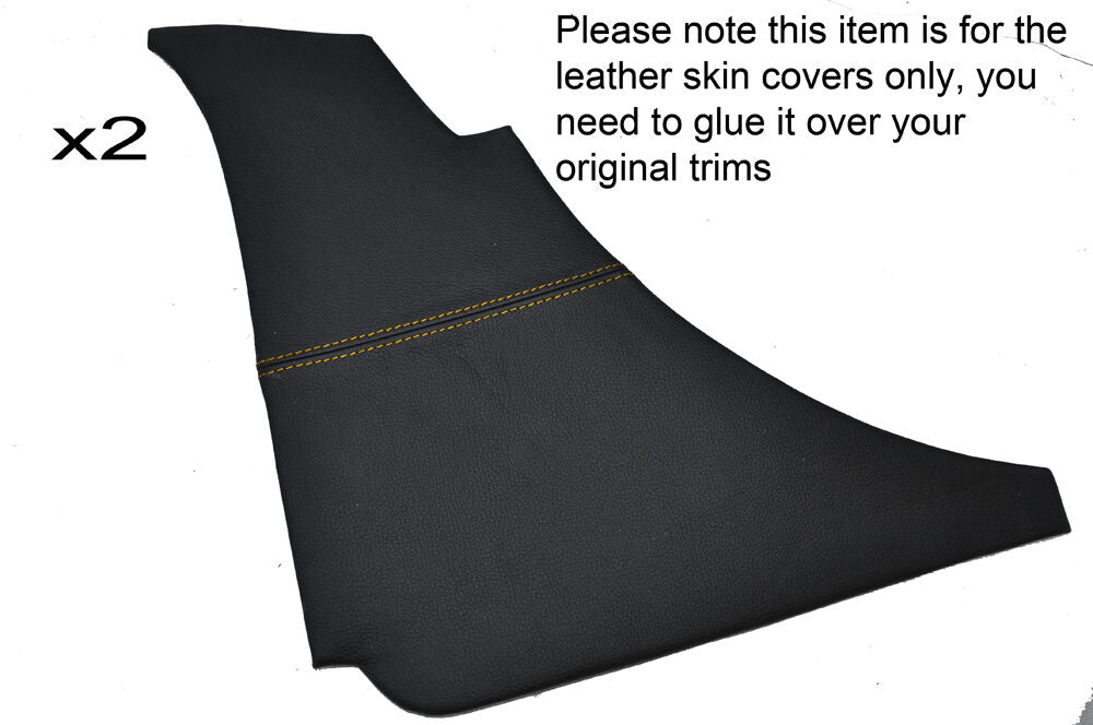YELLOW STITCH 2X REAR QUATER  DOOR CARD PANEL LEATHER SKIN COVERS FITS MG MGB GT