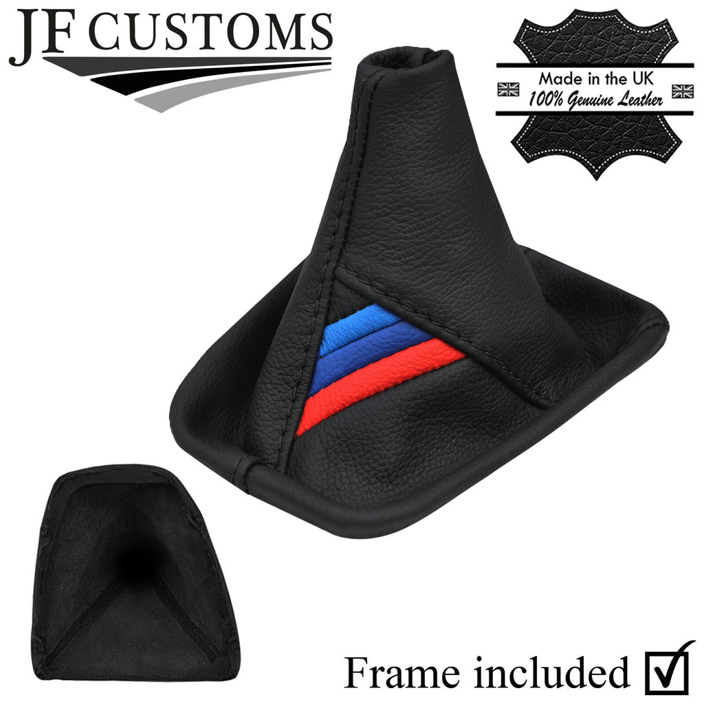 BLACK STITCH TRI STRIPE LEATHER GEAR GAITER + PLASTIC FRAME FITS BMW E90 E91 E92