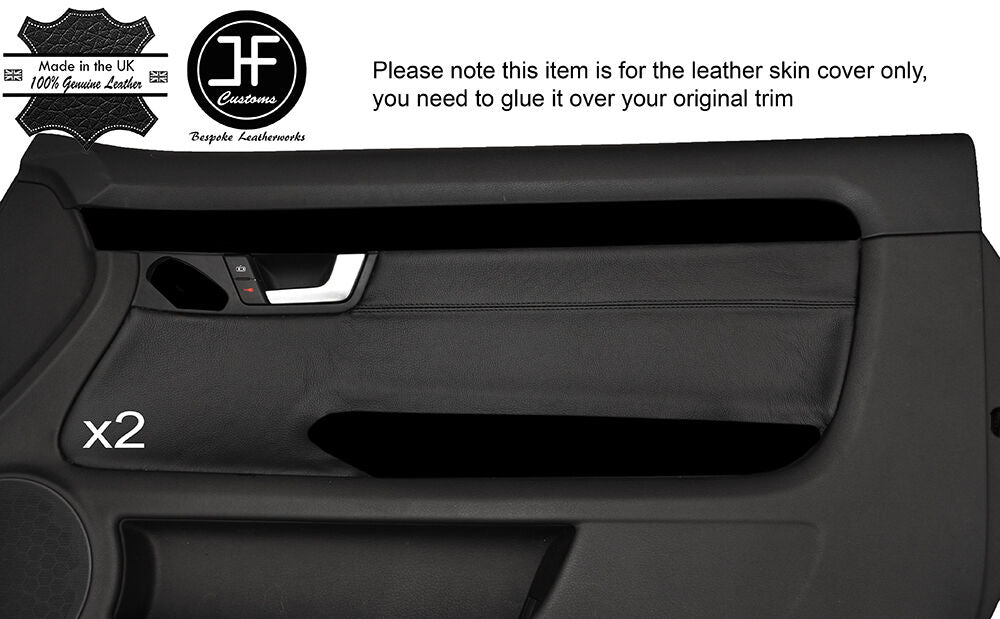 BLACK STICH 2X FRONT DOOR CARD TRIM COVER FITS AUDI A4 CABRIO CONVERTIBLE 02-09