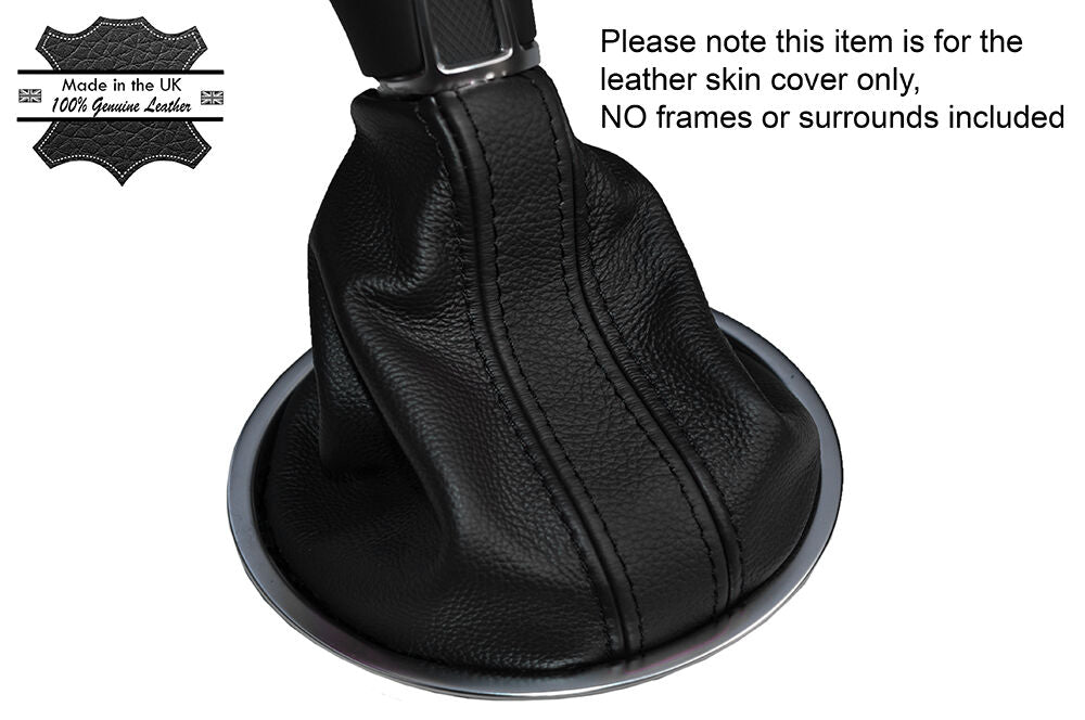 BLACK & BLACK STRIPE LEATHER SKIN MANUAL GEAR GAITER FITS VW BEETLE 2012-2015