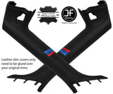 BLACK STITCH TRI STRIPE 2X A PILLAR REAL LEATHER COVERS FITS BMW Z4 E89 09-2017