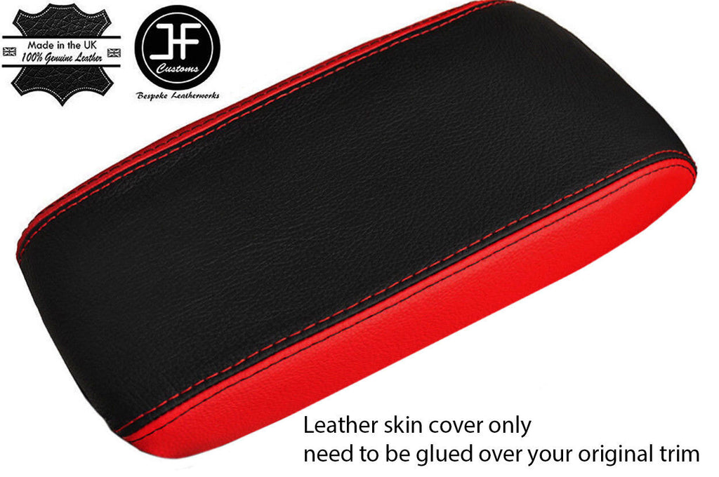 BLACK & RED TOP GRAIN LEATHER ARMREST LID COVER FITS DACIA DUSTER 2010-2017