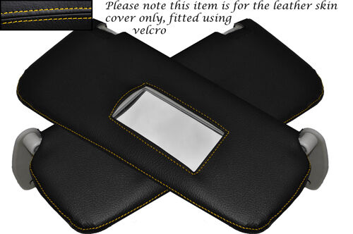 YELLOW STITCHING 2X SUN VISORS LEATHER SKIN COVERS FITS FIAT PUNTO MK2 1999-2004