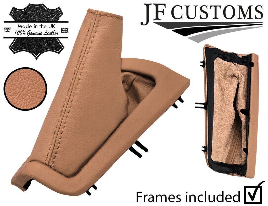 BEIGE ITALIAN LEATHER HANDBRAKE BOOT+SURROUND+FRAMES FOR VOLVO V70 01-04