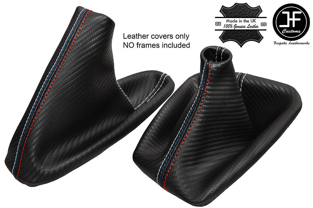 GREY & TRI STITCH CARBON LOOK GEAR & HANDBRAKE GAITER FITS BMW E90 E91 E92 E93