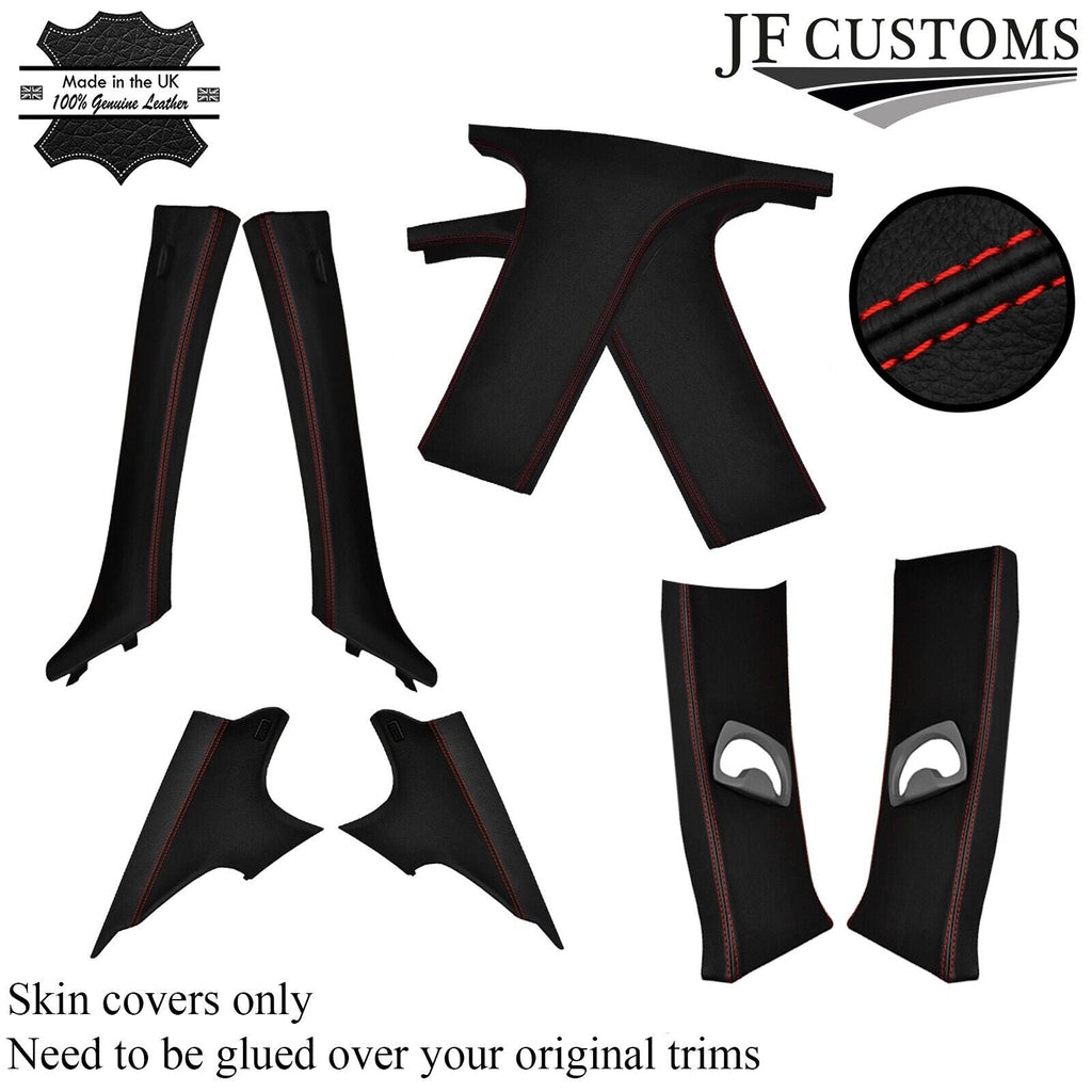 RED STITCH ITALIAN LEATHER PILLAR KIT COVERS FOR BMW 3 SERIES E90 05-12 SALOON