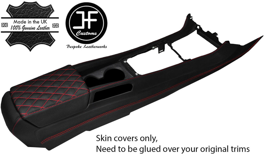 RED STITCH FULL CENTRE CONSOLE&DIAMOND ARMREST LEATHER COVER FOR CAMARO 10-15