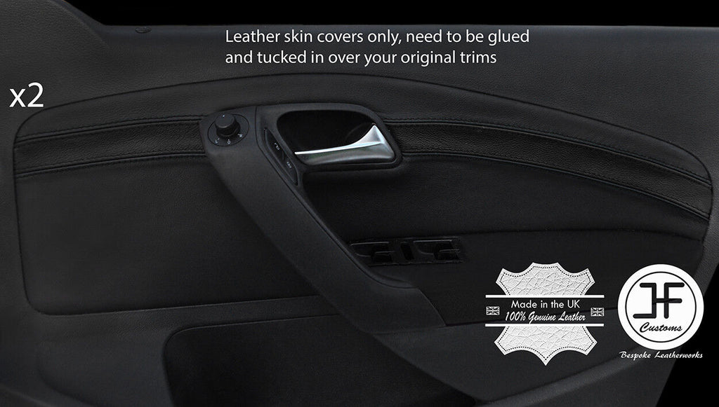 BLACK & BLACK 2X FRONT DOOR CARD TRIM LTHR COVERS FOR VW POLO MK8 09-16 5 DOOR