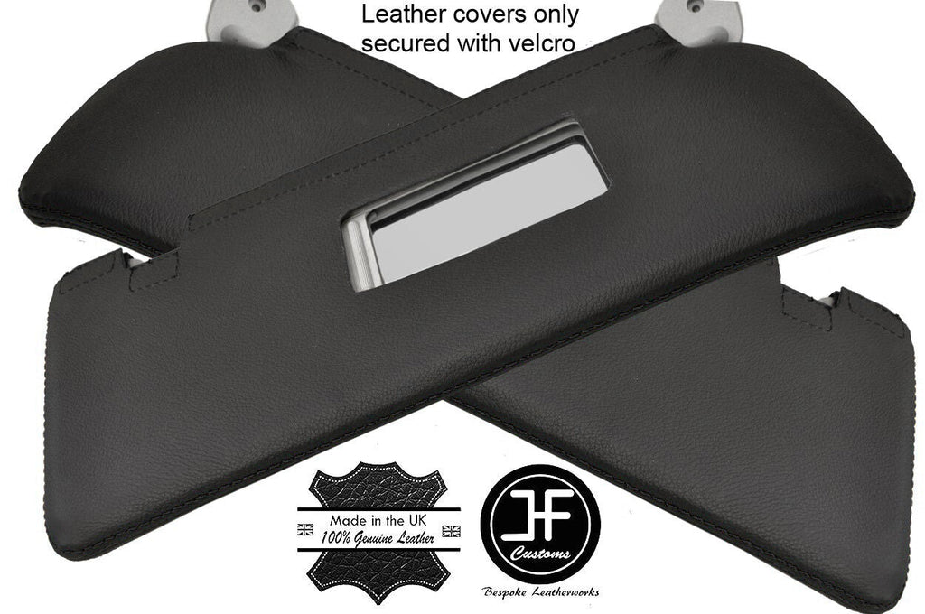 BLACK STITCHING 2X SUN VISORS REAL LEATHER COVERS FITS VW AMAROK 2010-2017