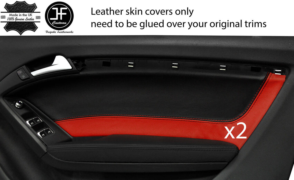 BLACK & RED 2X FRONT DOOR CARD TRIM LEATHER COVERS FITS AUDI A5 CABRIO 09-16