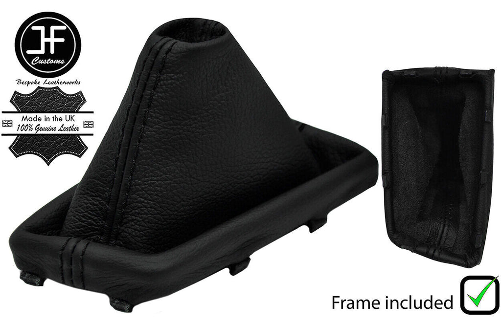 BLACK STITCH REAL LEATHER AUTO GEAR GAITER +PLASTIC FRAME FOR HYUNDAI I20 15-19
