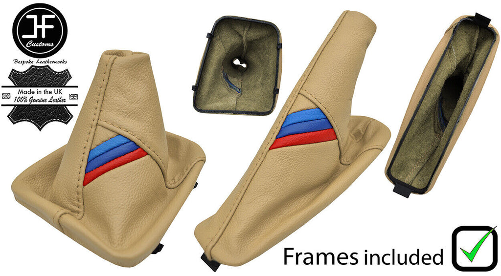 SAND LEATHER TRI STRIPE MANUAL GAITER SET +PLASTIC FRAME FOR BMW 3 E36 91-99