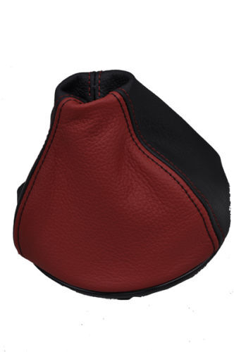 FITS FIAT 500  GEAR GAITER GENUINE LEATHER 07+ BLACK D RED CUSTOM NEW MADE IN UK