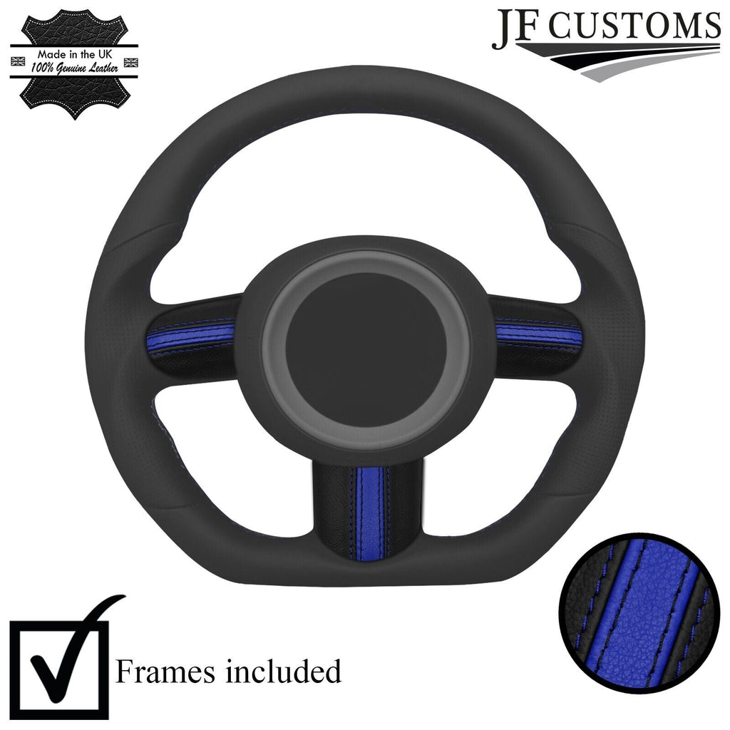 R BLUE STRIPE LEATHER 3-SPOKE STEERING TRIM COVERS+FRAMES FOR MINI R50 R52 R53
