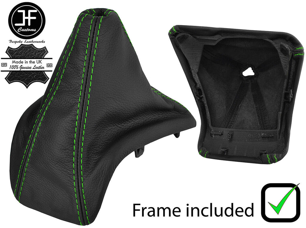 GREEN STITCH LEATHER GEAR GAITER+PLASTIC FRAME FITS FORD TRANSIT CUSTOM 13-17