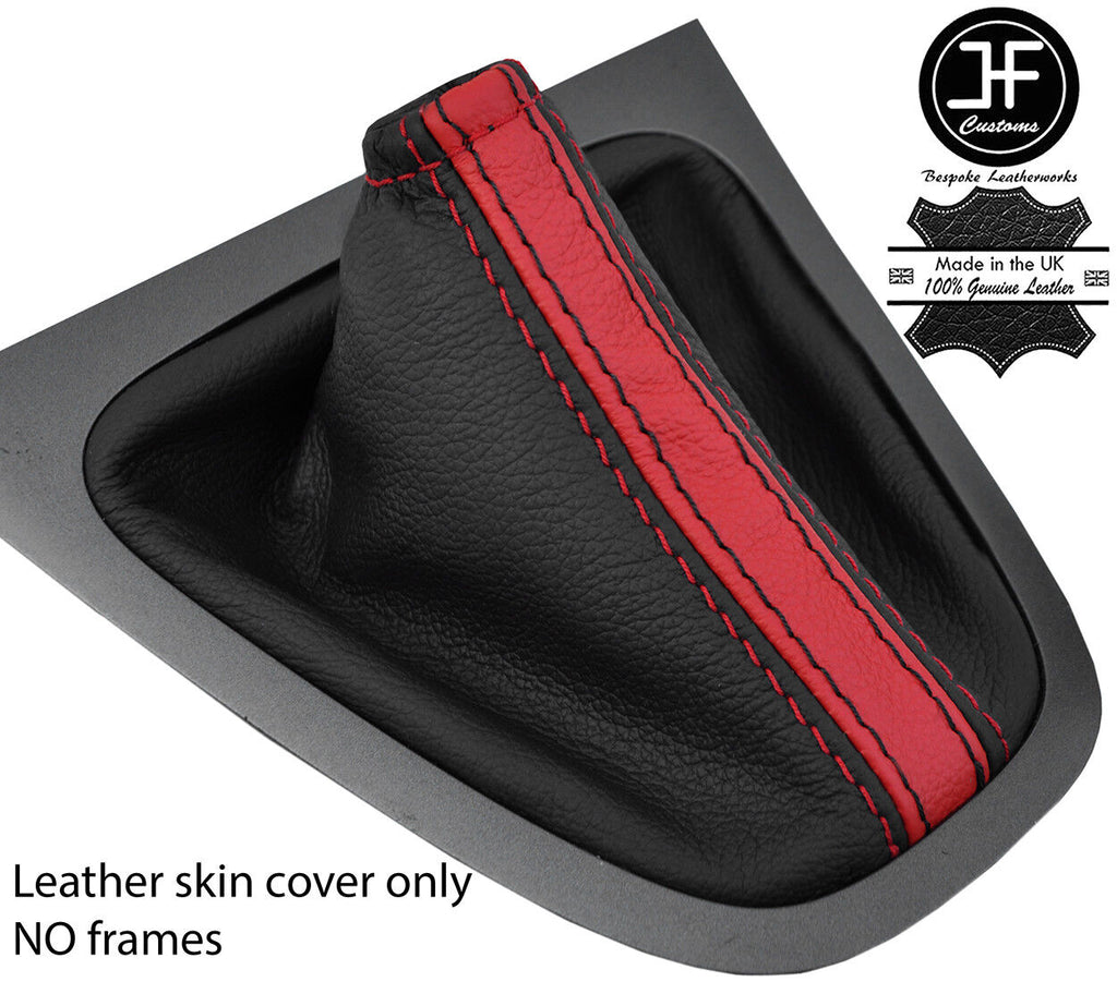 BLACK & RED STRIPE TOP GRAIN LEATHER GEAR GAITER FITS TOYOTA AURIS 2007-2011