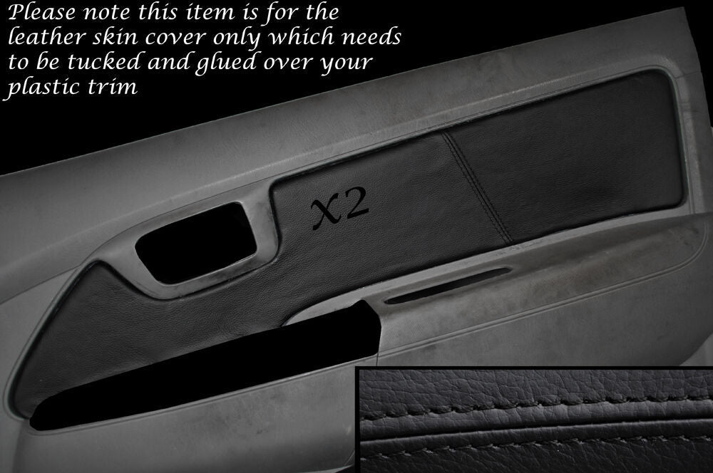 BLACK STITCH 2X FRONT DOOR CARD TRIM SKIN COVERS FITS TOYOTA HILUX 2005-2014