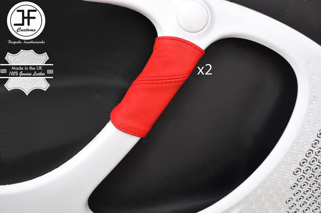 RED REAL LEATHER 2X FRONT DOOR HANDLE COVERS FITS SMART FORFOUR 2014-2017