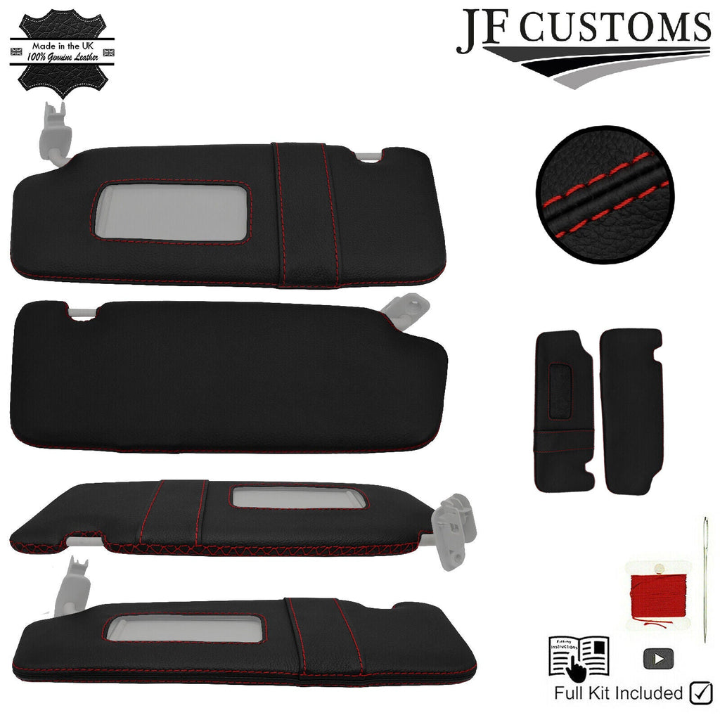 DARK RED CROSS STITCH LEATHER 2X SUN VISOR COVERS FOR AUDI A4 B7 2005-2008