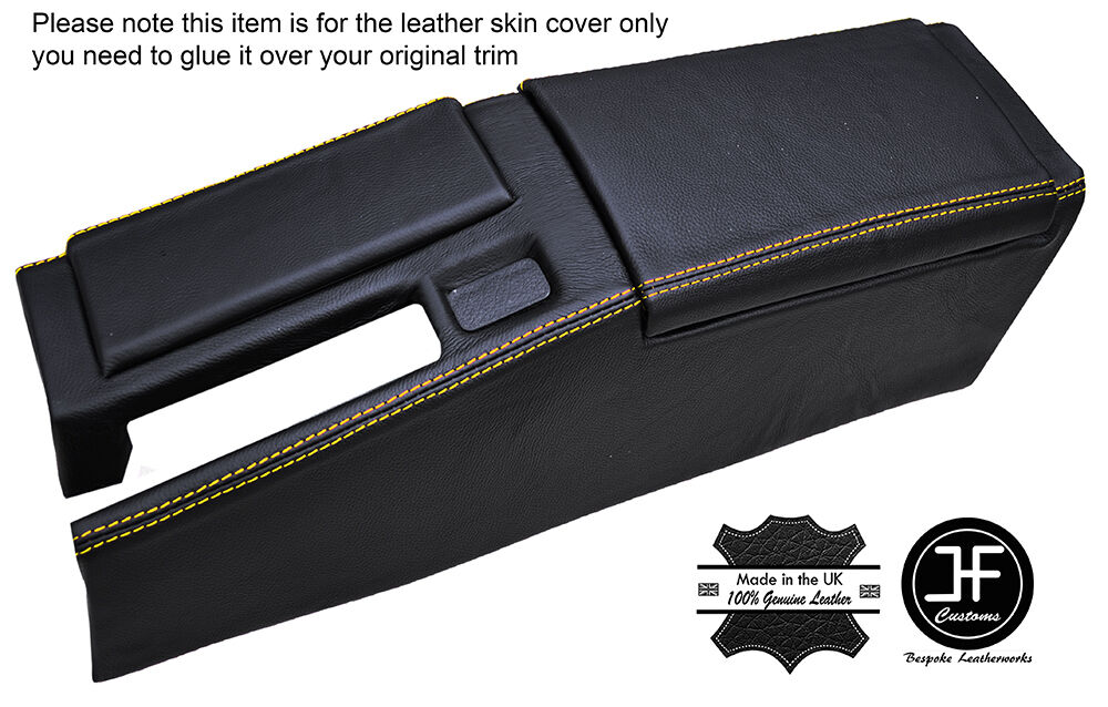 YELLOW STICH CENTRE CONSOLE & ARMREST LEATHER COVERS FOR HONDA CRX DEL SOL 92-98