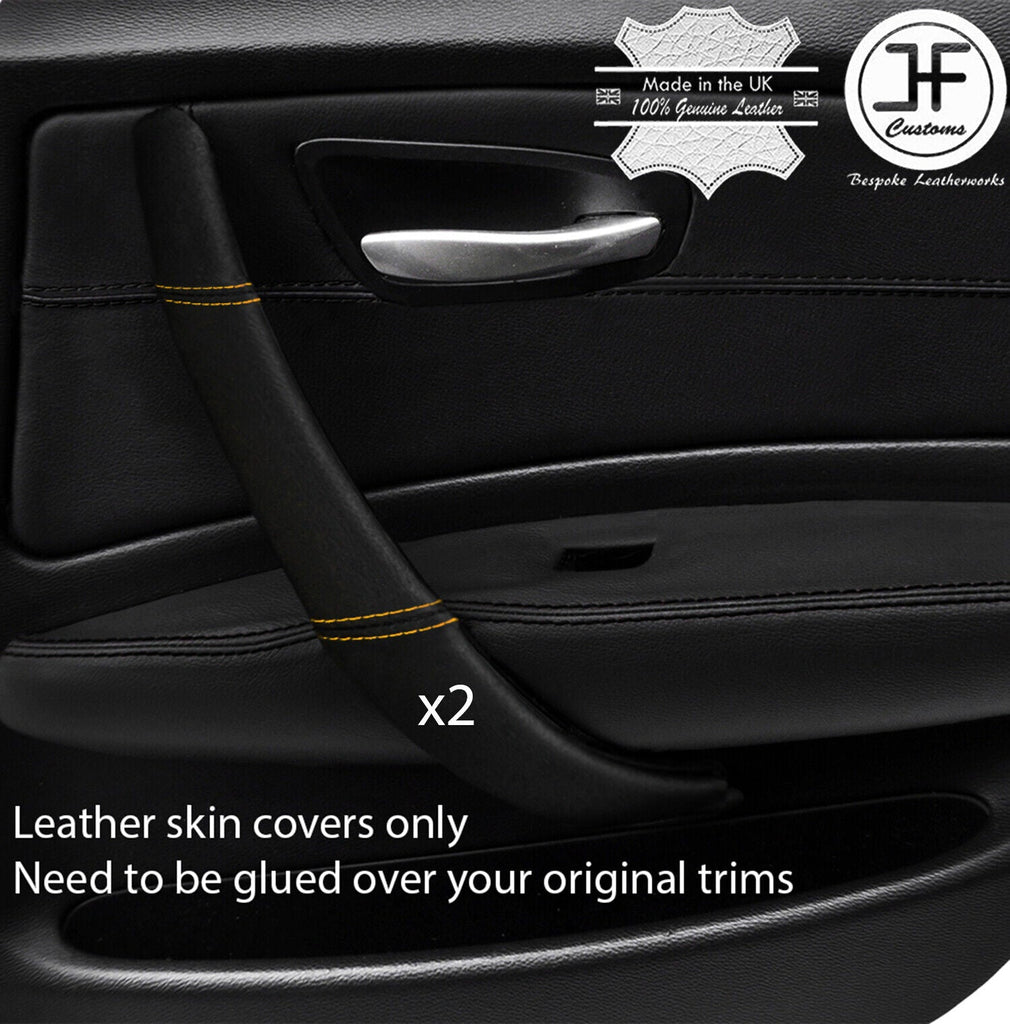 1 SERIES FITS BMW E87 2X DOOR HANDLE TRIM COVERS yellow stitch CUSTOM NEW