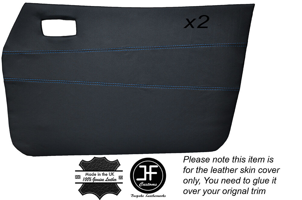BLUE STITCH 2X FRONT DOOR CARD SKIN COVERS FITS DATSUN CHERRY 100A F-11 74-78