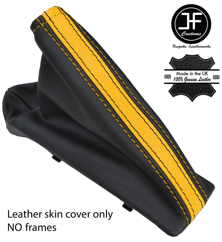 BLACK & YELLOW TOP GRAIN LEATHER HANDBRAKE COVER FOR VAUXHALL OPEL CORSA D 06-14