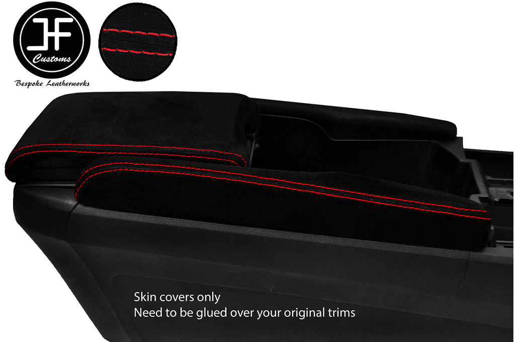 RED STITCH SUEDE CONSOLE SIDE TRIM & ARMREST COVER FOR HONDA CIVIC MK10 17-19