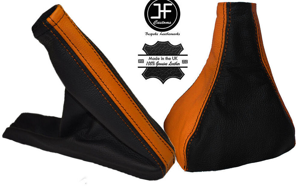 BLACK & ORANGE LEATHER GEAR & HANDBRAKE GAITER FITS VAUXHALL  CORSA D 2006-2014