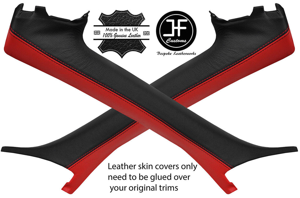 BLACK & RED 2X A PILLAR LEATHER COVERS FOR AUDI A4 B6 B7 CABRIO 02-09 STYLE 2