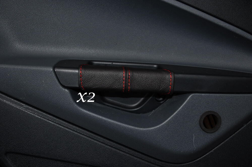 RED STITCH 2X REAR DOOR HANDLE LEATHER COVERS FITS FORD FIESTA MK7 08-14